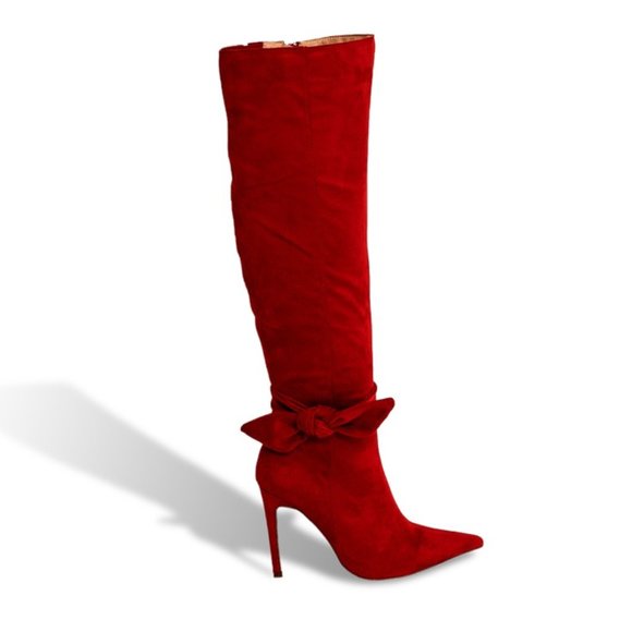 Women’s Pointy Toe Suede Stiletto Knee High Boots - Picture 1 of 4
